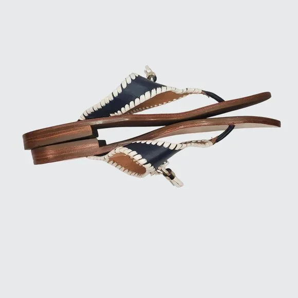 EUC Jack Rogers Alana Tassel Thong Sandal Navy White Leather Women's Size 8.5M - Picture 2 of 10